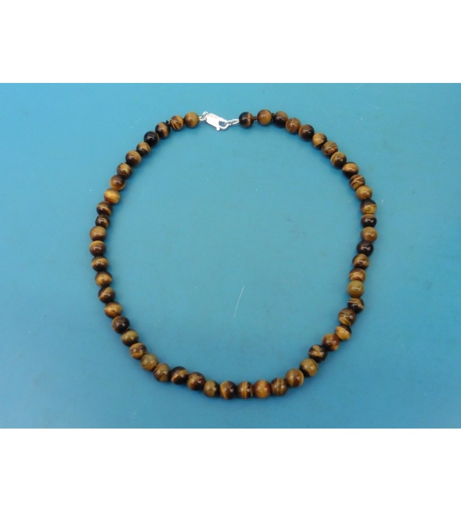Tijgeroog collier met zilveren slot