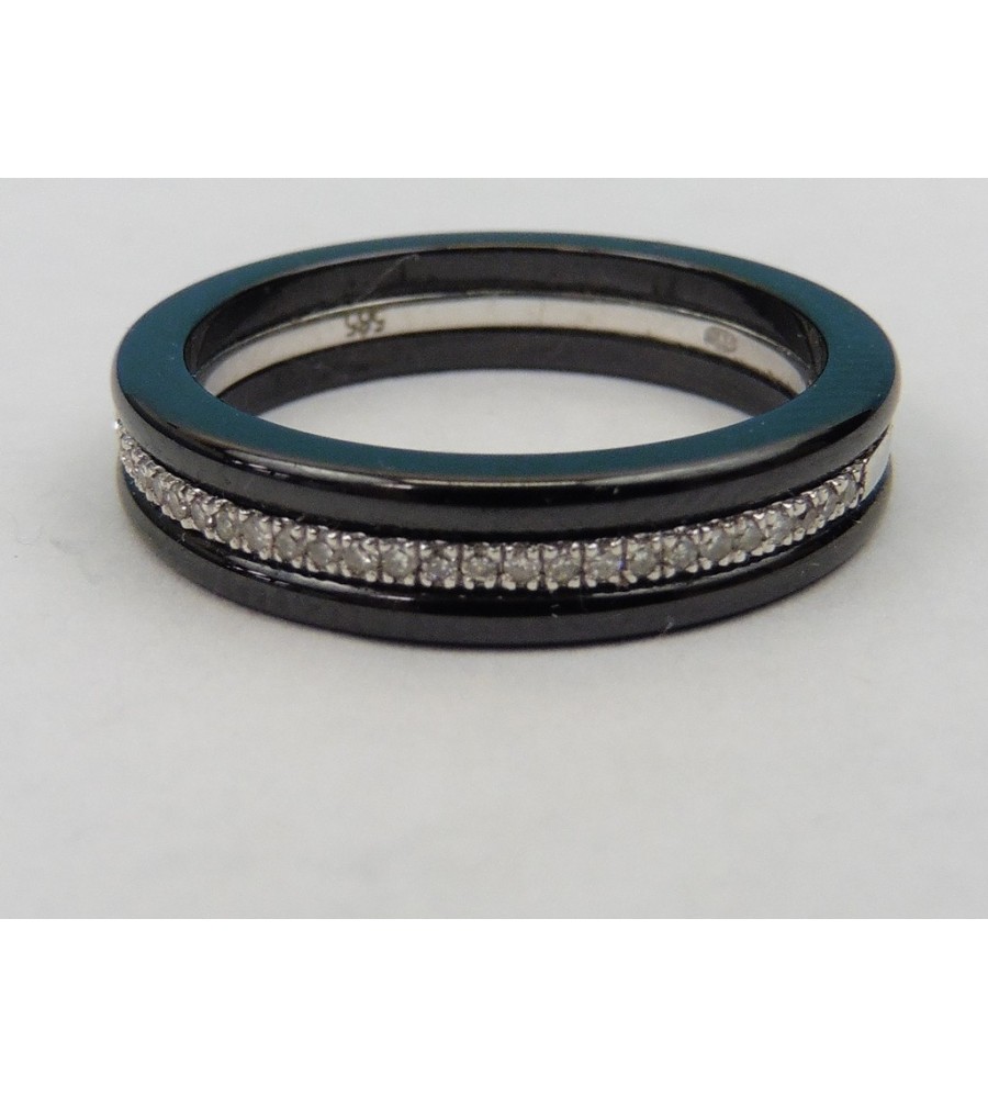 Witgouden damesring met diamant en keramiek