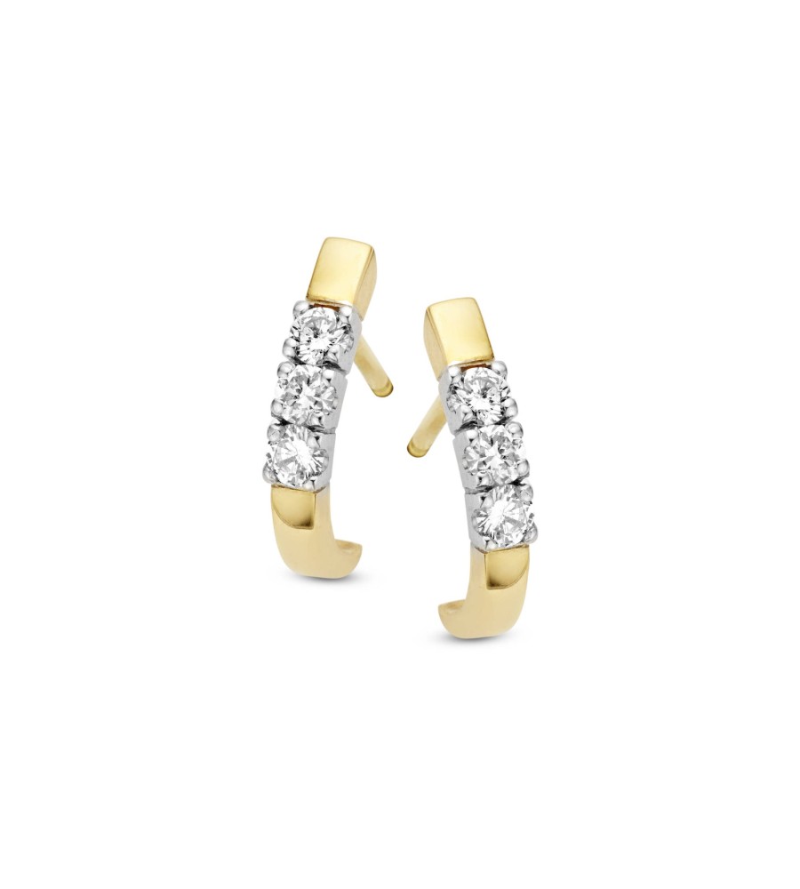 Gouden Diamonde half creolen met briljant