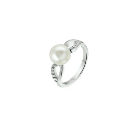 Zilveren ring met zirkonia en parel