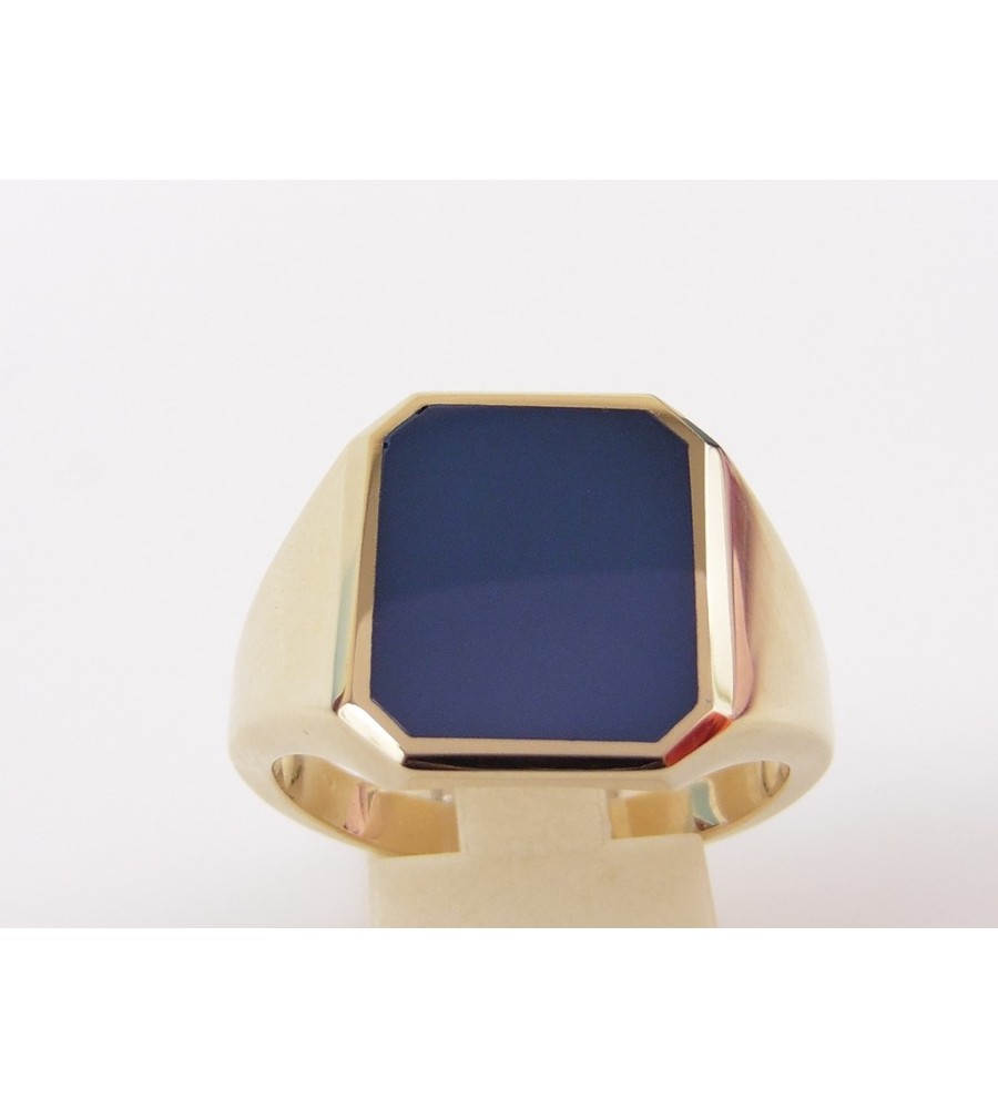 Gouden herenring met blauwlagen steen