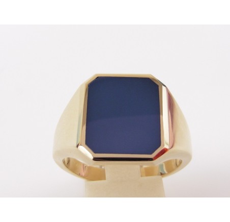 Gouden herenring met blauwlagen steen