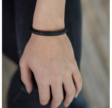 Silk leren armband met zilveren sluiting 171BLK