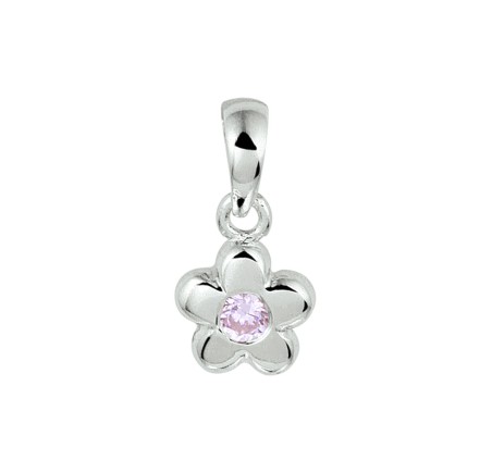 Zilveren hanger bloemetje met roze zirkonia