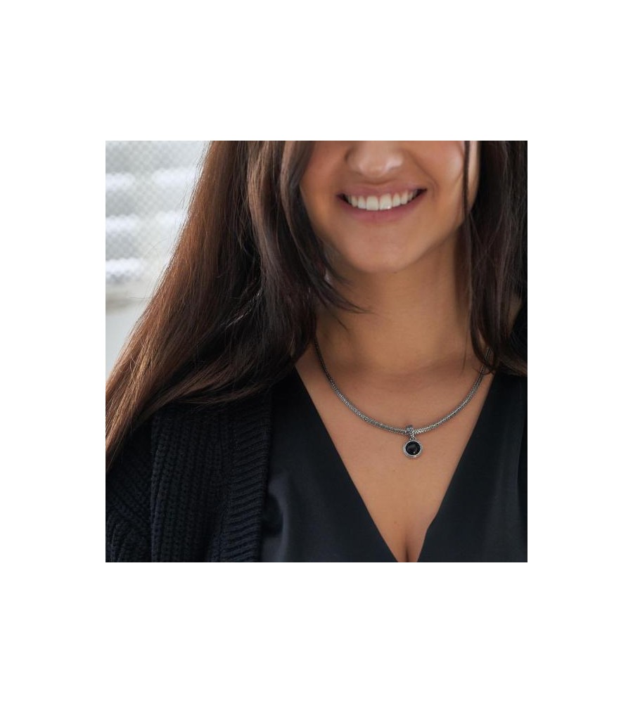 Silk zilveren hanger met zwarte onix 681BON.1 Roots Collection Silk zilveren hanger zwarte onix 681