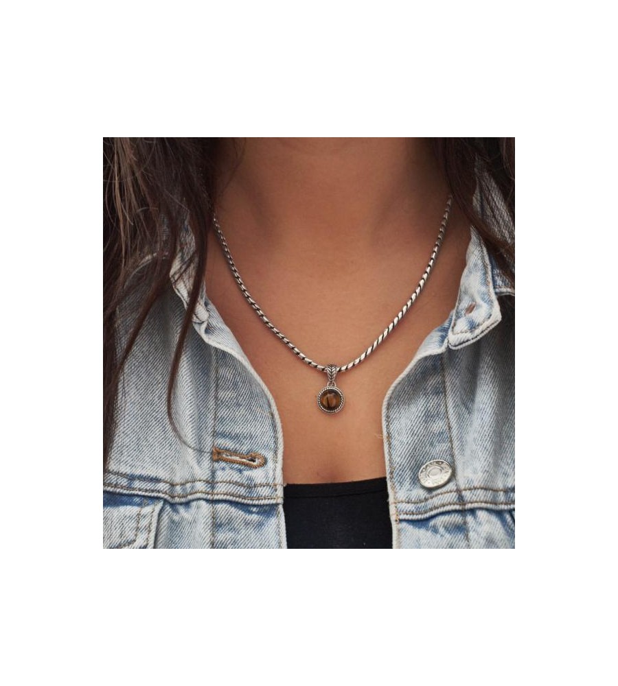 Silk zilveren hanger met tijgeroog 681TIG.1 Roots Collection Silk zilveren hanger tijgeroog 681