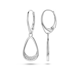 Zilveren oorhangers druppel met zirkonia