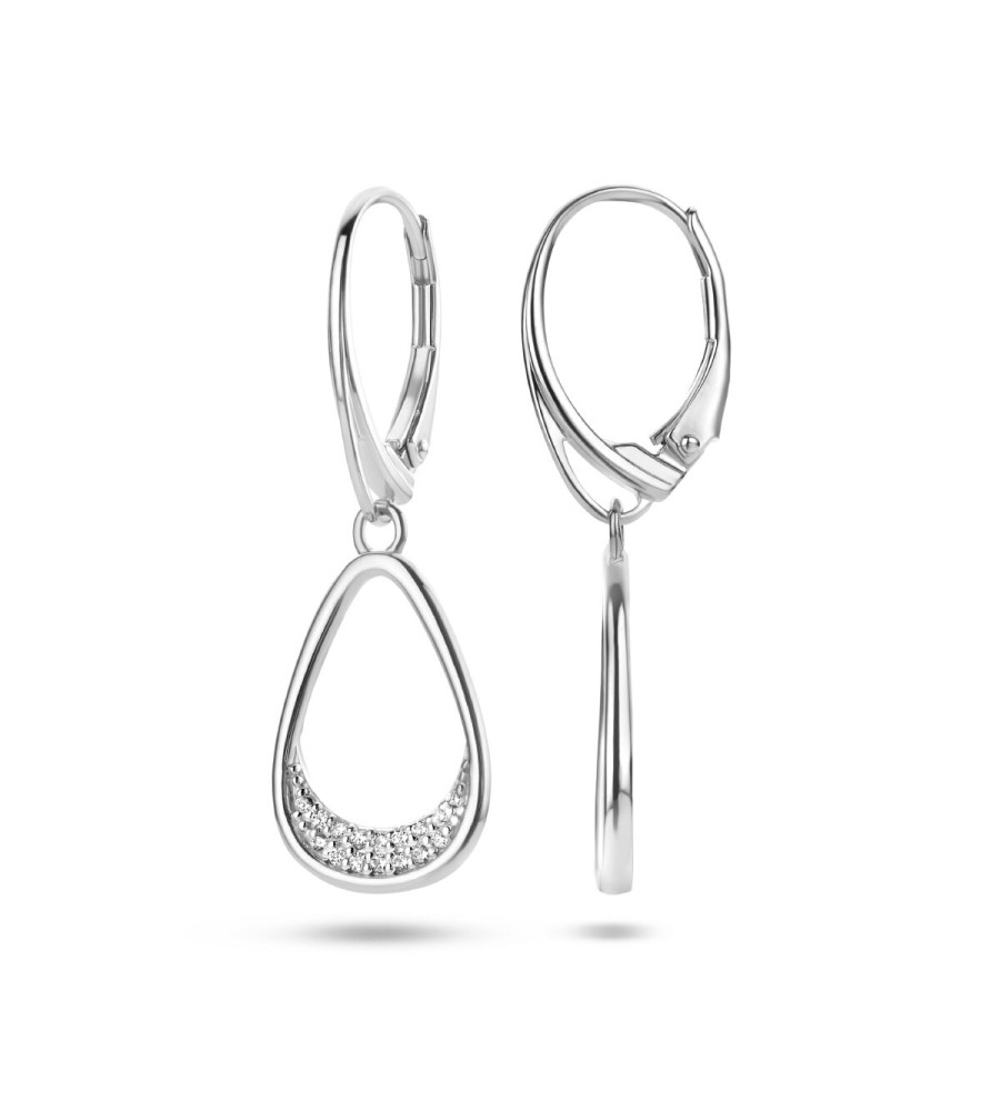 Zilveren oorhangers druppel met zirkonia