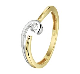 Gouden damesring bicolor met zirkonia 42.08610