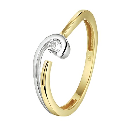 Gouden damesring bicolor met zirkonia 42.08610