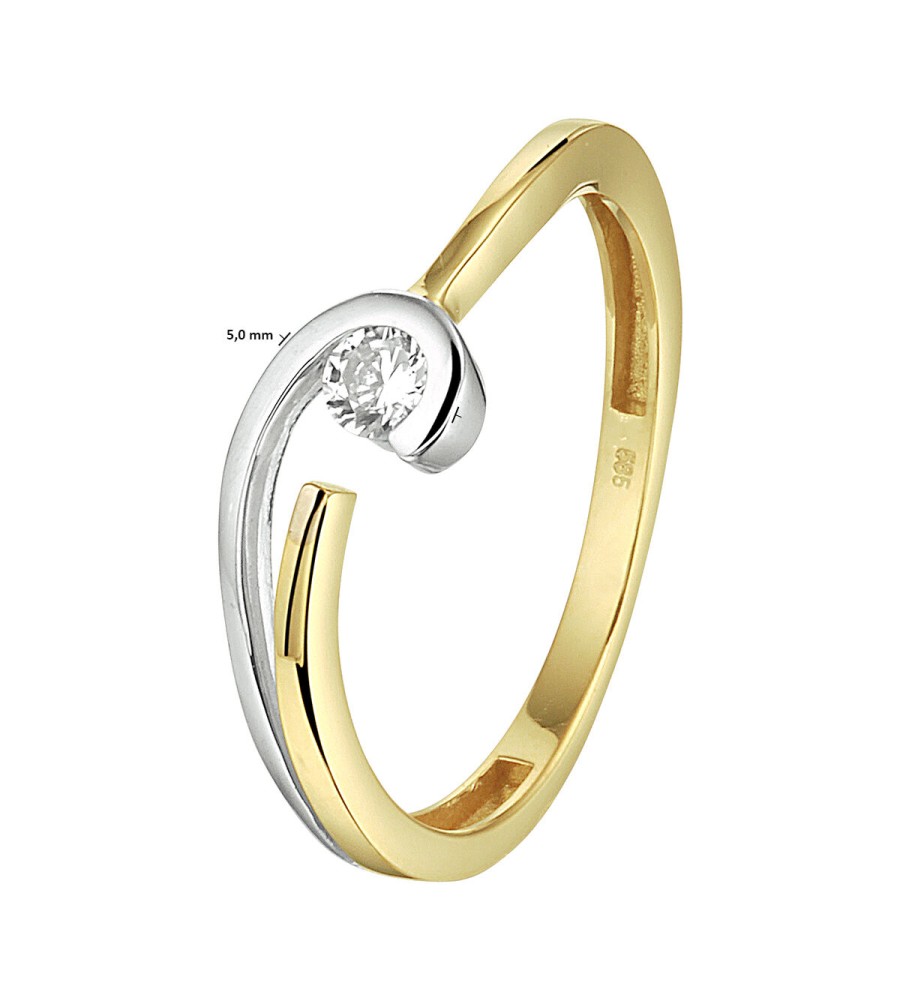 Gouden damesring bicolor met zirkonia