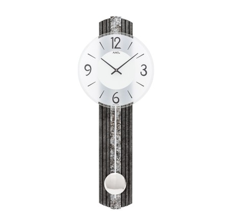 AMS wandklok 7486 Hout met metalen inleg en mineraal glas