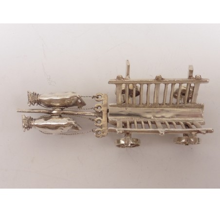 Zilveren miniatuur Hooiwagen met 2 ossen