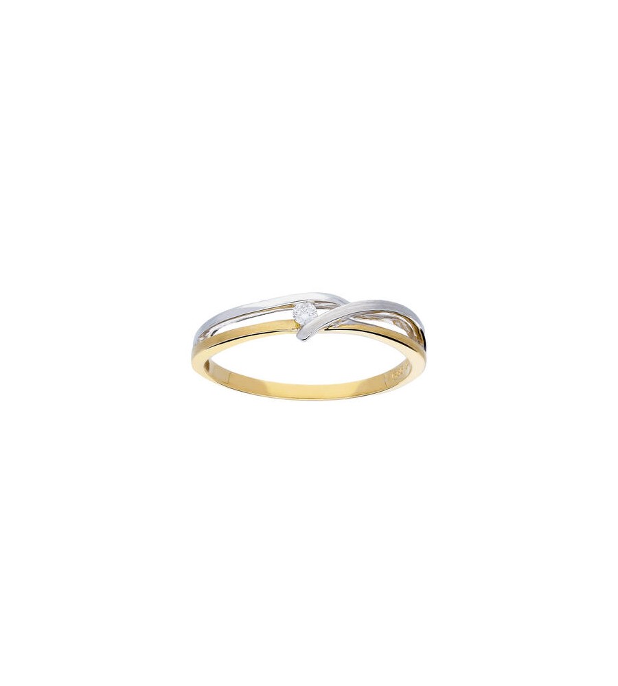 Gouden bi-color fantasie ring mat/glanzend met diamant
