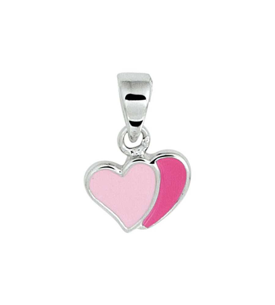 Zilveren hanger hartjes met roze emaille