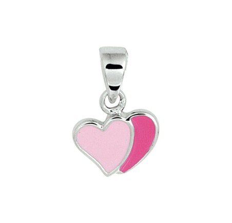 Zilveren hanger hartjes met roze emaille