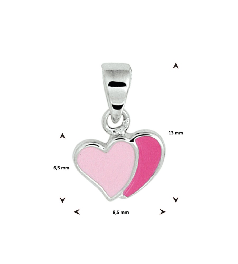 Zilveren hanger hartjes met roze emaille