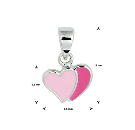 Zilveren hanger hartjes met roze emaille