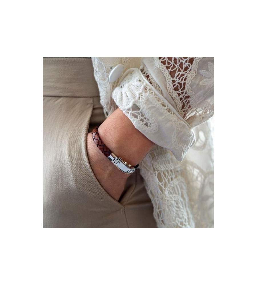 Silk leren armband met zilveren sluiting 761BRN Silk leren armband met zilveren sluiting 761BRN