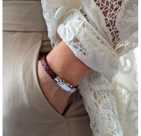 Silk leren armband met zilveren sluiting 761BRN