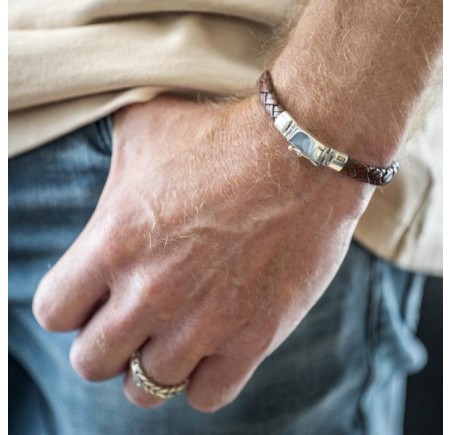 Silk leren armband met zilveren sluiting 761BRN