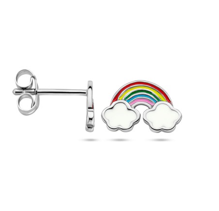 Zilveren oorknop regenboog