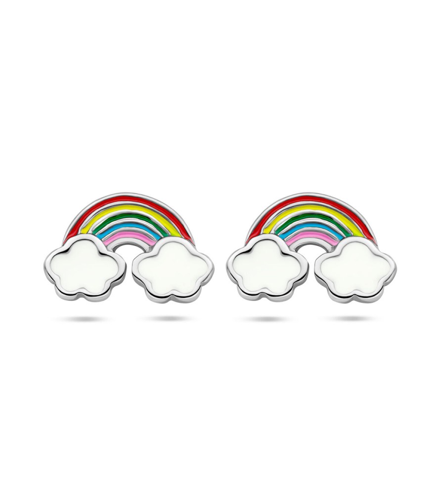 Zilveren oorknop regenboog