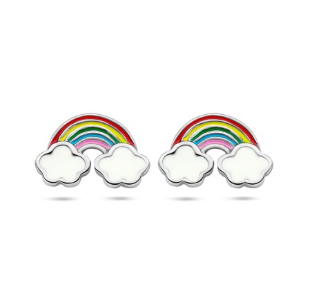 Zilveren oorknop regenboog