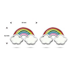 Zilveren oorknop regenboog