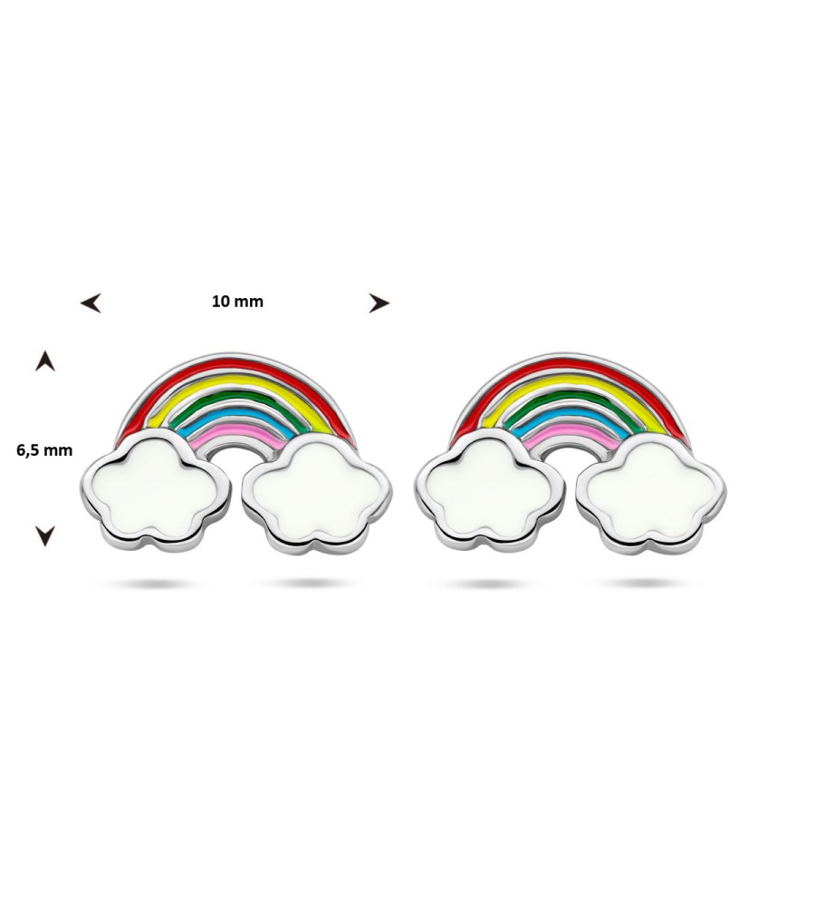 Zilveren oorknop regenboog