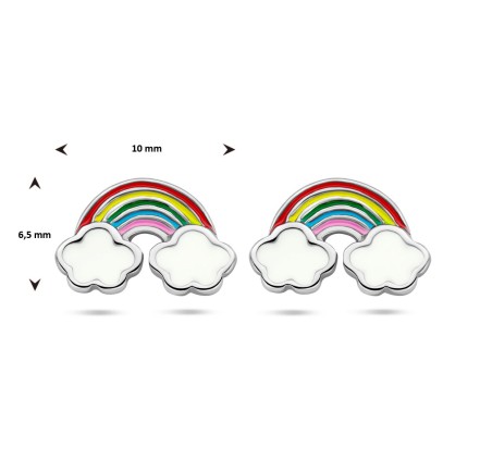 Zilveren oorknop regenboog