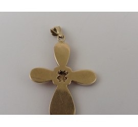 Gouden hanger kruisje met bloedkoraal