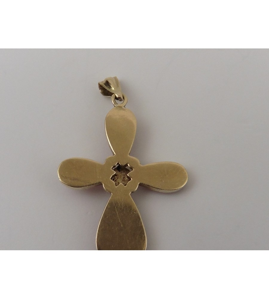 Gouden hanger kruisje met bloedkoraal
