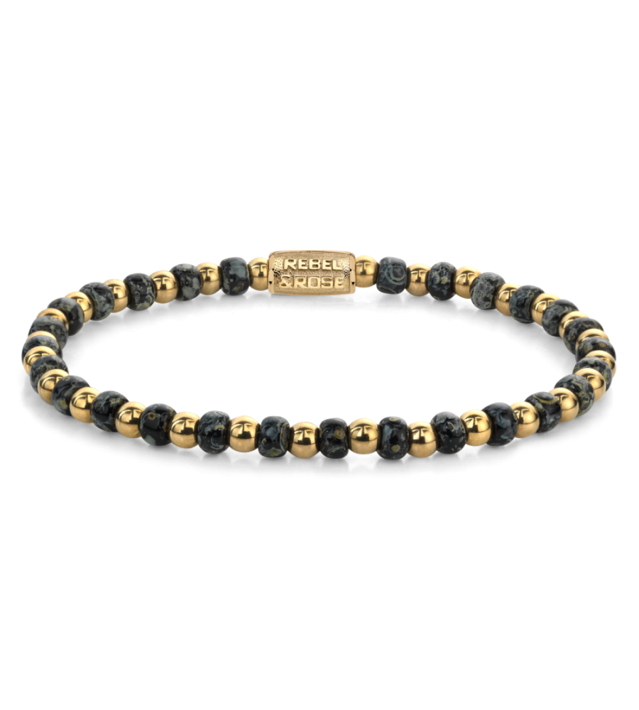 Rebel & Rose armband Stones Only - Mix Glass Rocks Black Leopard Gold