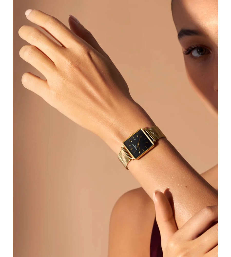 Rosefield Dameshorloge Zwarte Band Rosefield Boxy Black Sunray