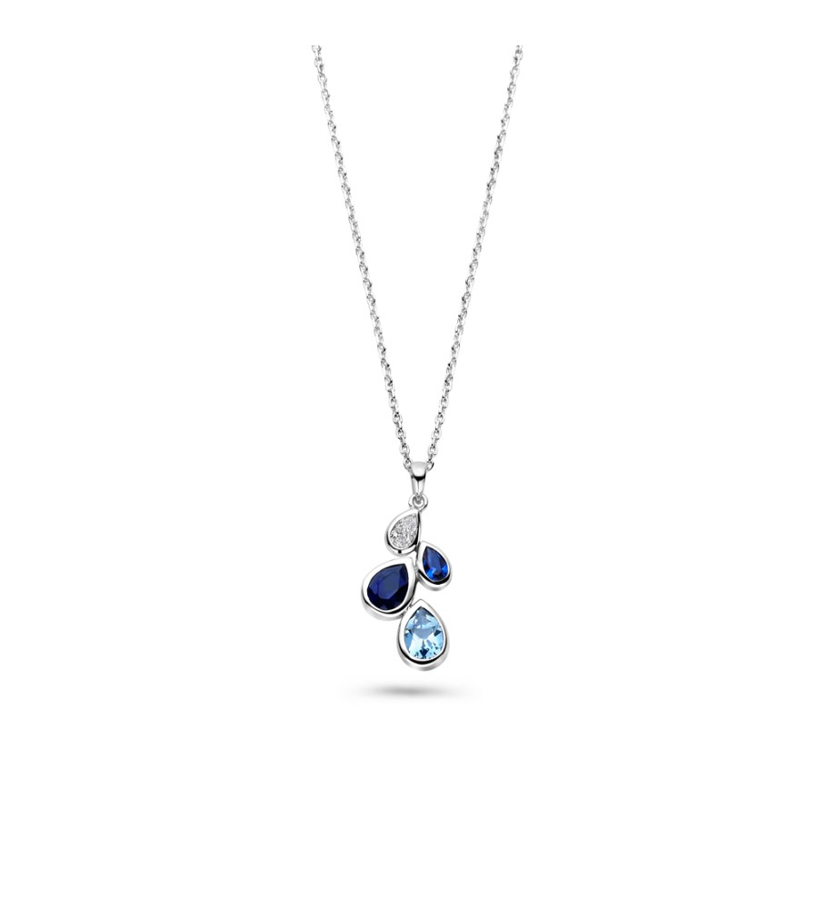 Rosa di Luca zilveren hanger met blauwe zirkonia en collier