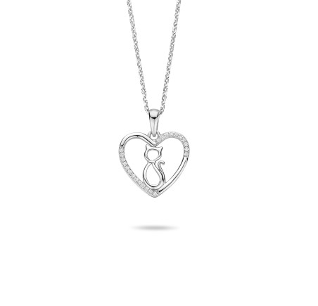 Rosa di Luca zilveren hart/poes hanger met zirkonia en collier 624.155