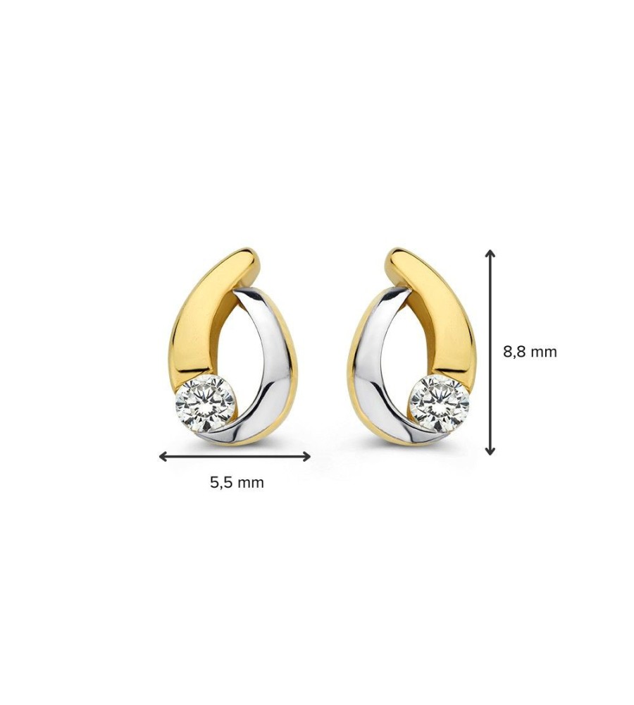 Gouden oorknoppen bicolor met zirkonia