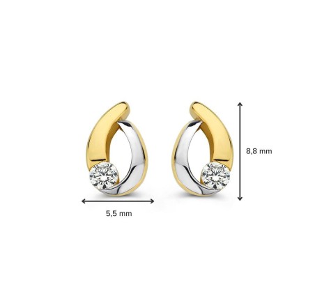 Gouden oorknoppen bicolor met zirkonia
