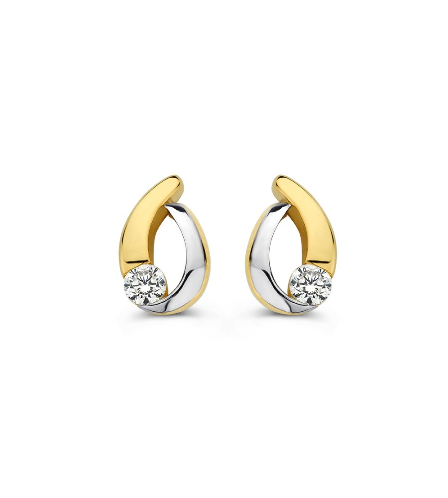 Gouden oorknoppen bicolor met zirkonia
