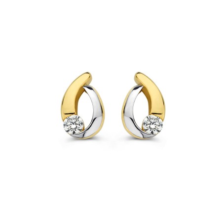 Gouden oorknoppen bicolor met zirkonia
