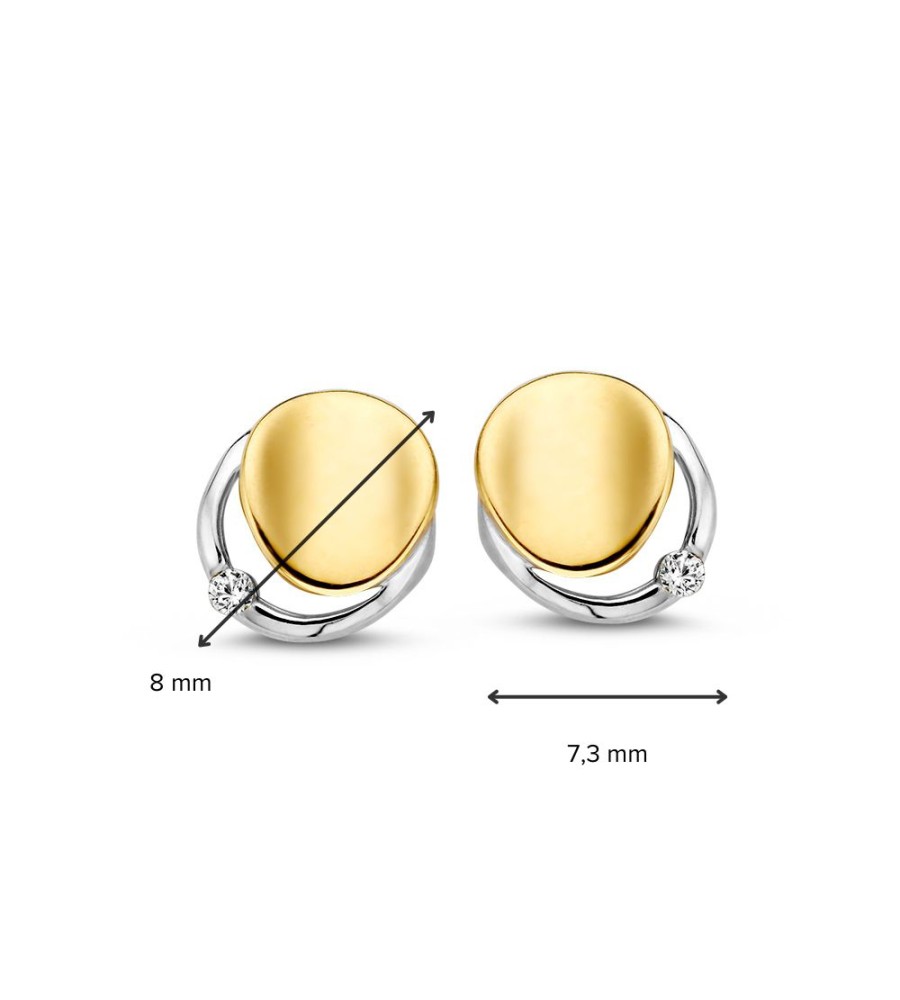 Gouden oorknoppen bicolor met zirkonia