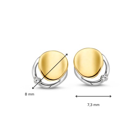 Gouden oorknoppen bicolor met zirkonia