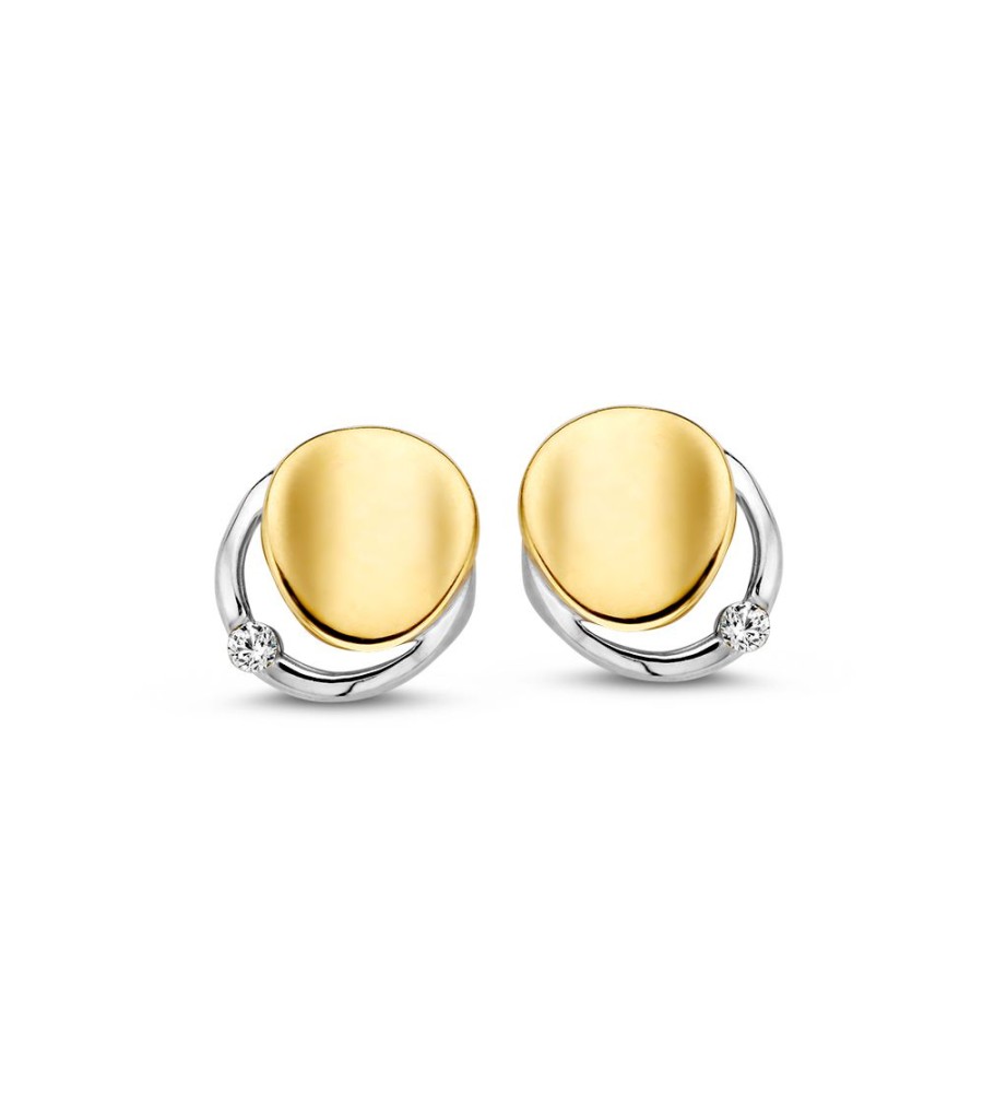 Gouden oorknoppen bicolor met zirkonia