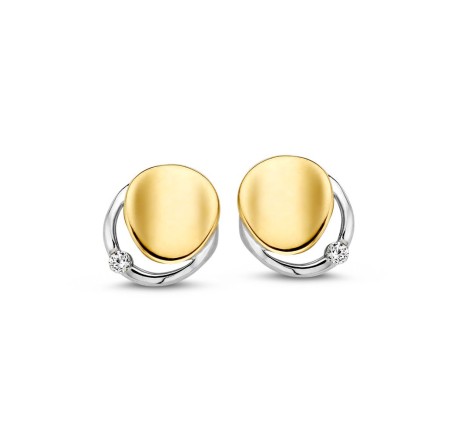 Gouden oorknoppen bicolor met zirkonia