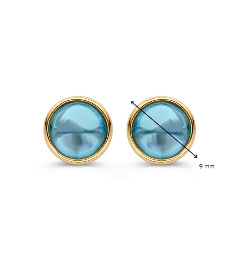 Gouden oorknoppen met blauwe topaas
