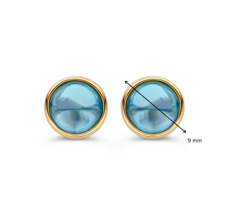 Gouden oorknoppen met blauwe topaas