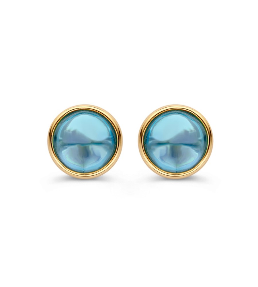 Gouden oorknoppen met blauwe topaas