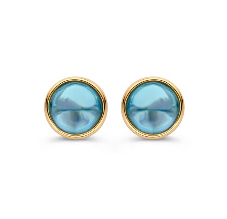 Gouden oorknoppen met blauwe topaas
