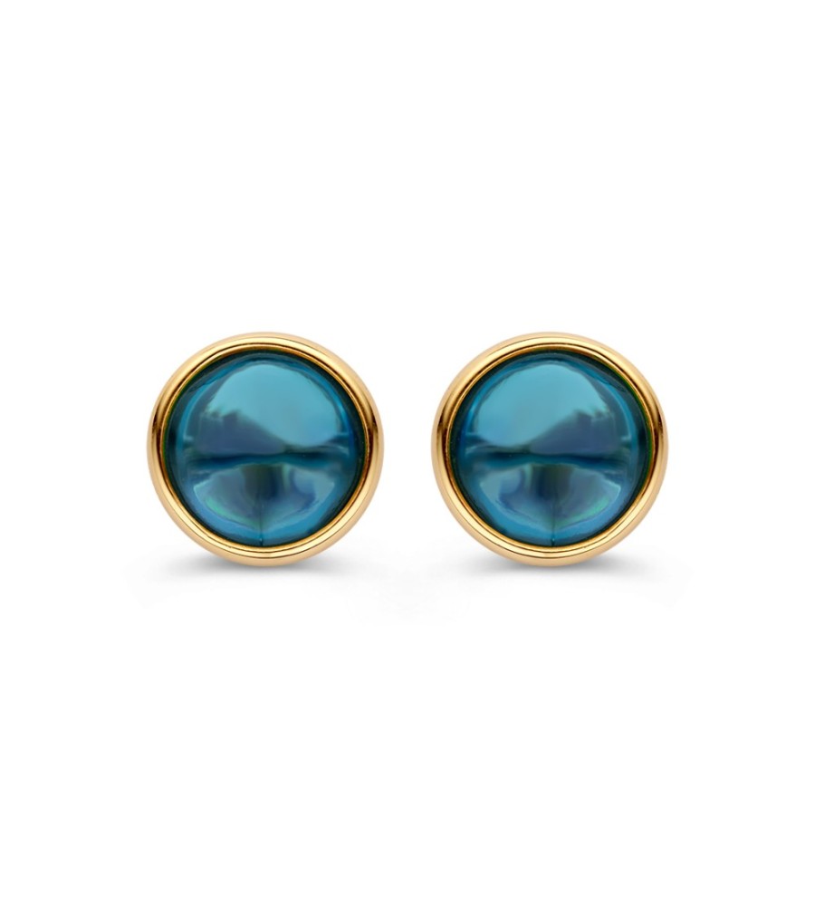 Gouden oorknoppen met London blue topaas